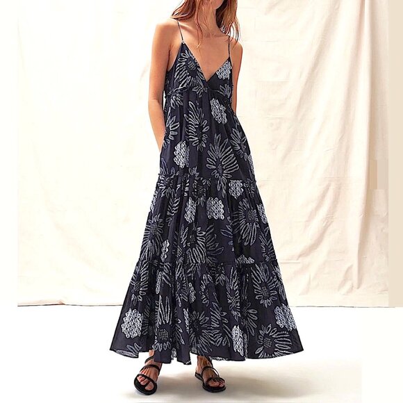 New Figue Julianne Maxi Dress in Daisy Midnight Navy Size S - Picture 2 of 11